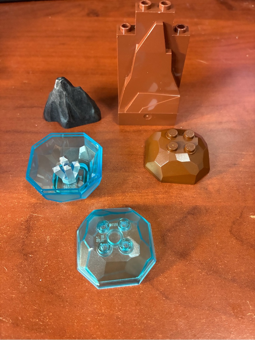 Lego Translucent Blue Gems with Brown Rock and Dark Gray Stone Accents